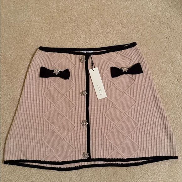 NWT Firelight Lane Beige Knit Embellished Mini Skirt - Picture 8 of 8